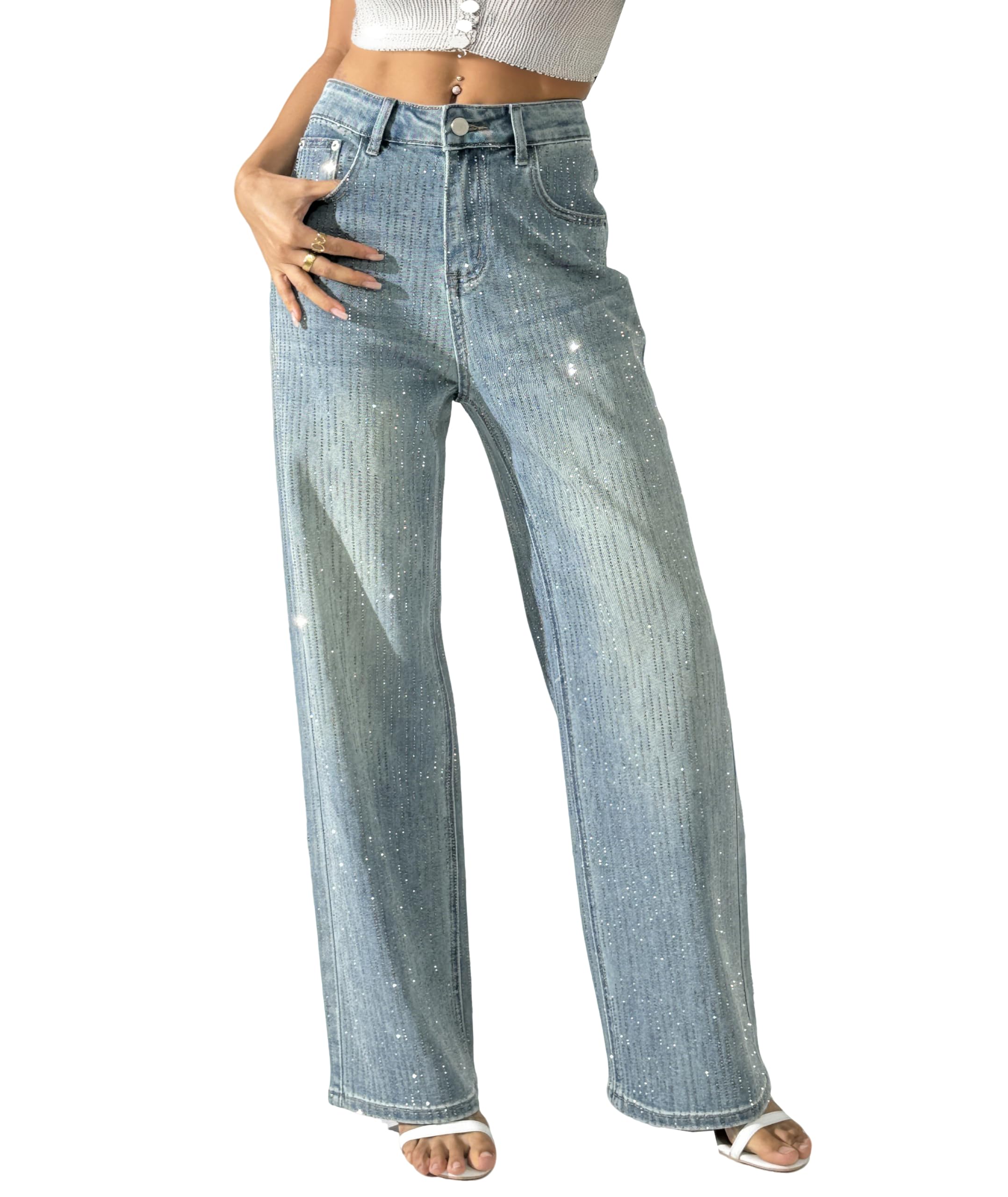 Jeans Svasati A Campana Con Strass E Perline Per Donna | Stile Y2K Per Feste E Discoteca