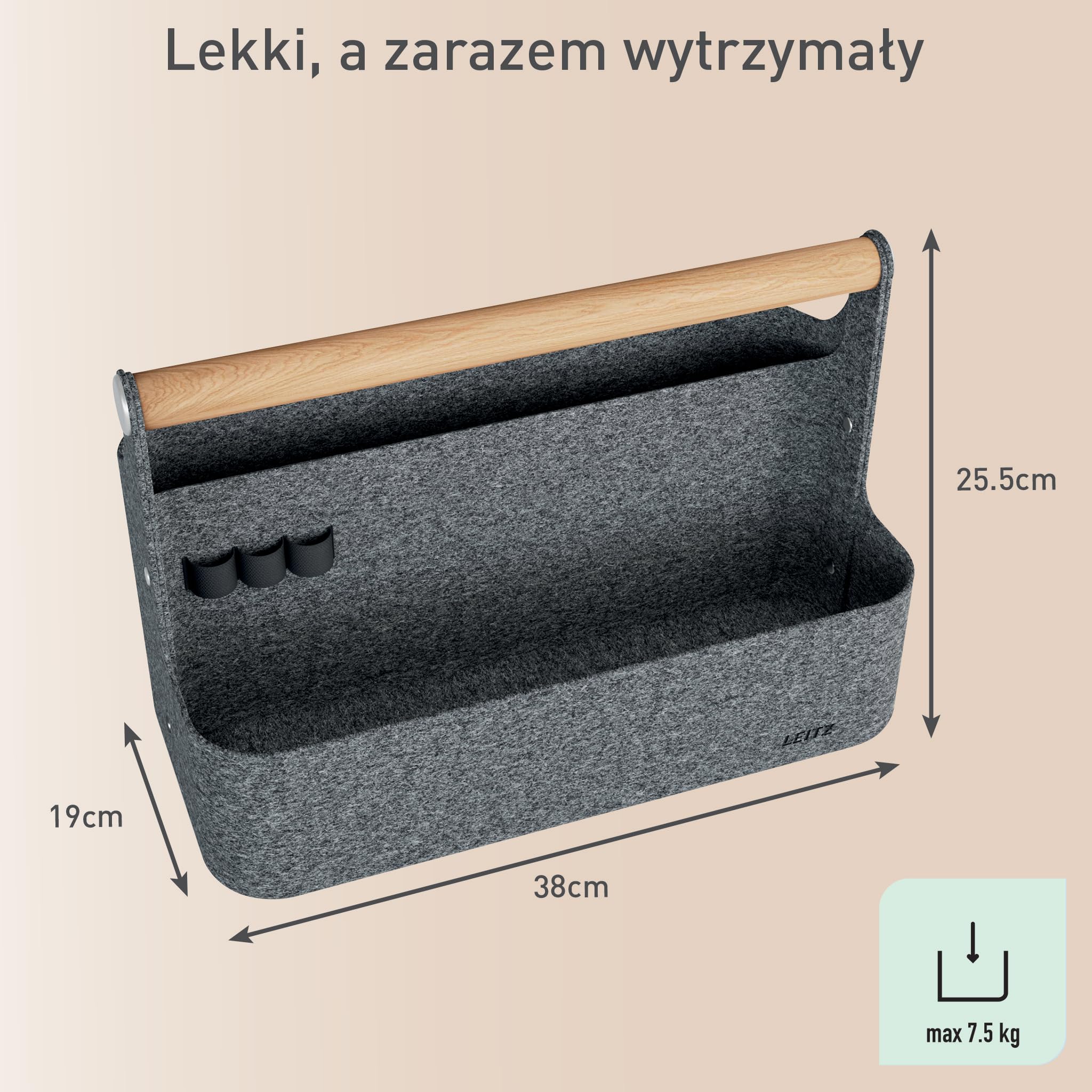Przenośny Organizer Leitz Fabric z Uchwytem - Składany Organizer na Biurko z 4 Przegródkami z Ochronnych Materiałów z Recyklingu - 38 x 19 x 26 cm
