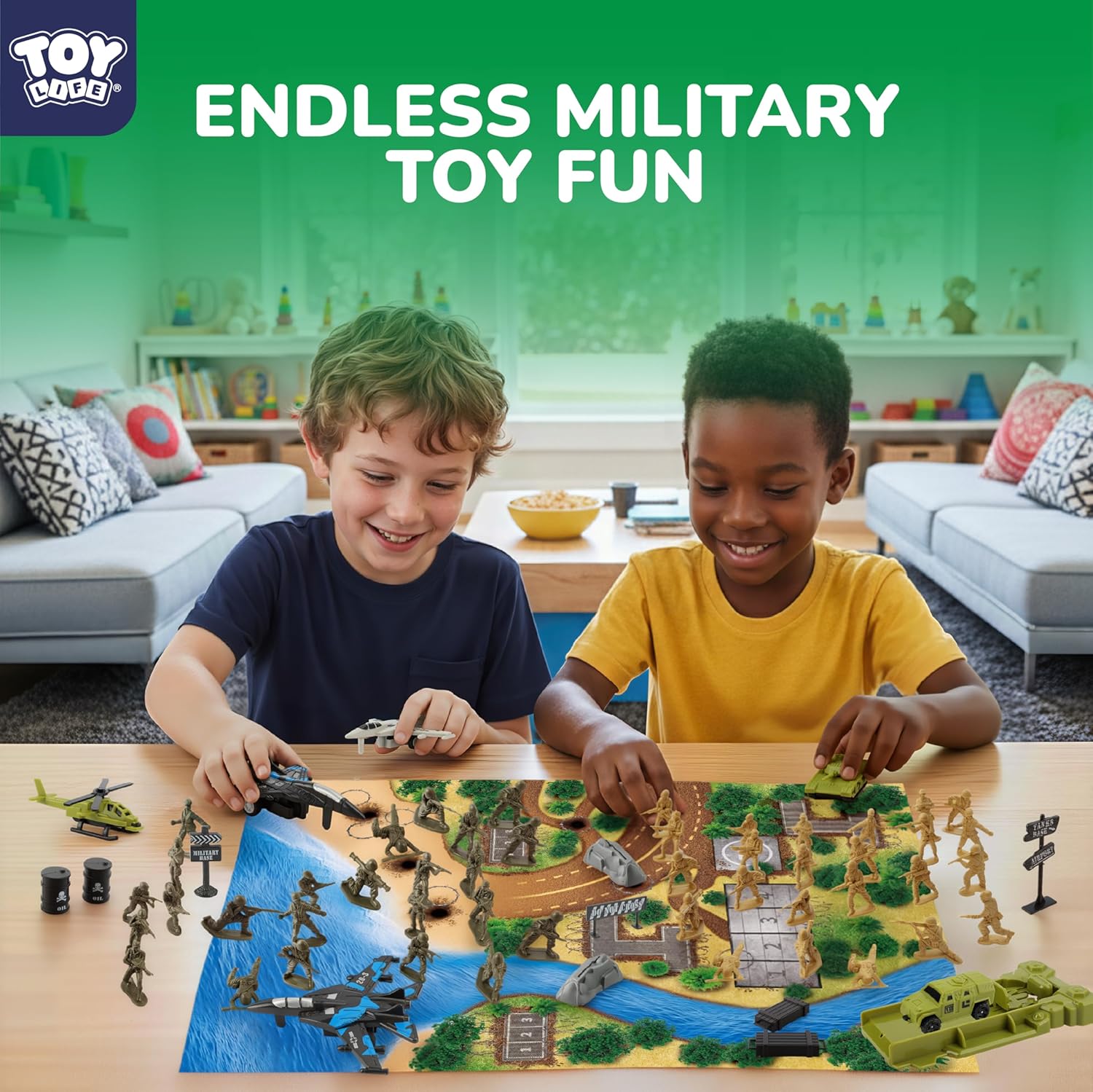 TOY Life Army Men Playset- Army Men Action Figures, Toy Soldiers for Boys, Plastic Green Army Men Playset with Vehicles/Tanks/Navy/Planes/Battle Mat Accessories- Kids Toys for Ages 4-12