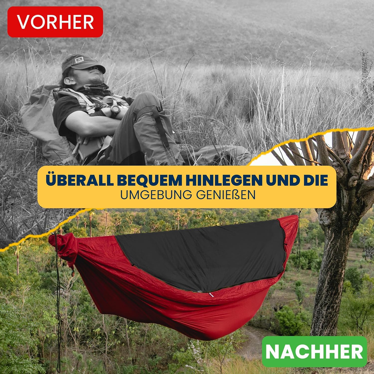 Fallschirmhängematte Pro - Bordeaux Rot | Hängematte Outdoor mit 325 x 170 cm mit integriertem Moskitonetz, Karabinern und Ridgeline für schnellen Aufbau | Original Ticket to the Moon seit 1996