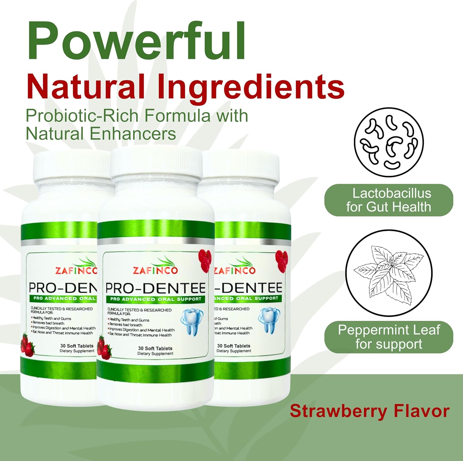 ZAFINCO-PRODENTEE Teeth & Gums health. Advanced 3.5 Billion CFU Oral/Dental Probiotics for Reduce Mouth Bad Breath,Ear,Nose & Throat Health-Mint Flavored Soft Chewable Tablet, 30 Count-Made in USA (2)