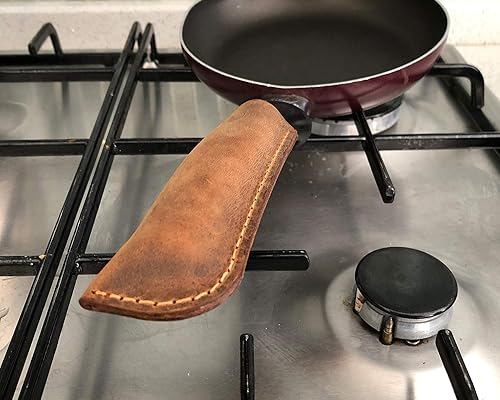 Miniatura 3 de Funda de cuero personalizada para mango de olla - Soporte de cuero para mango caliente - Agarradera de cuero 100% genuino - Soporte para olla