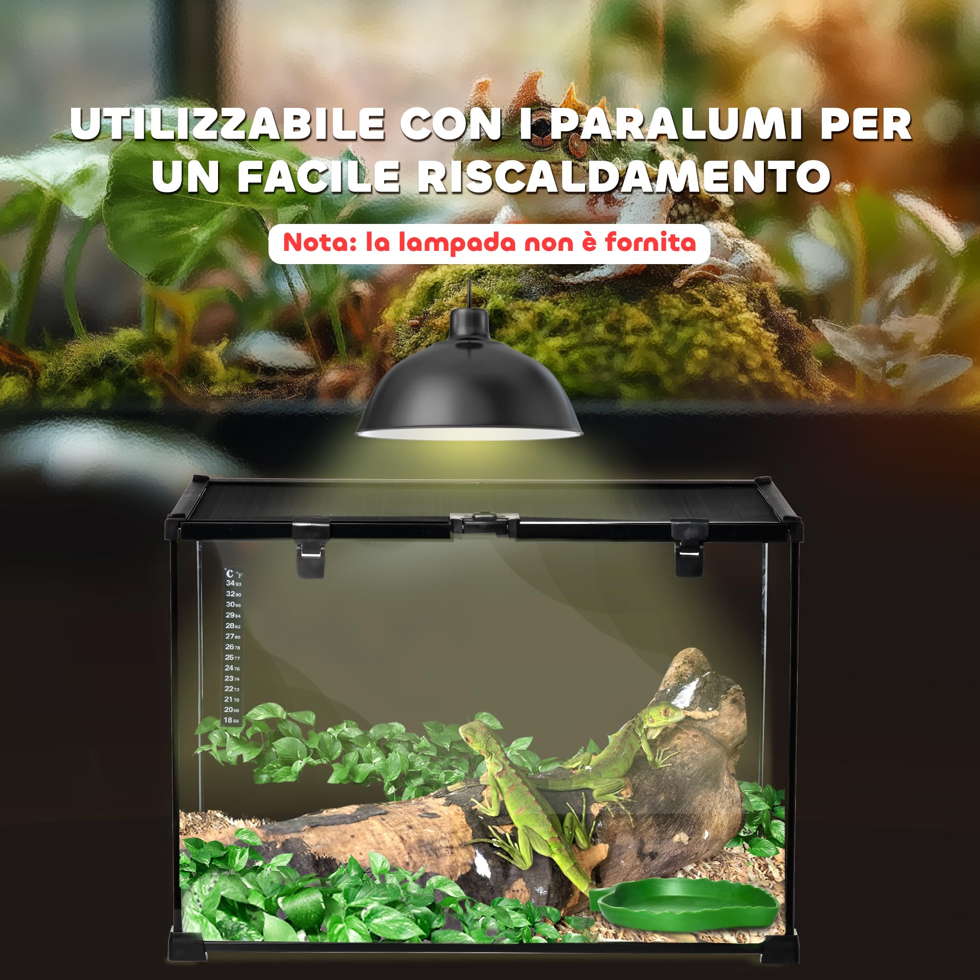 PawHut Terrario per Rettili Rialzato con Serratura e Porta per Alimentazione, Terrario per Tartarughe e Serpenti in Vetro Temperato e Rete Metallica, 50x30x35 cm, Nero