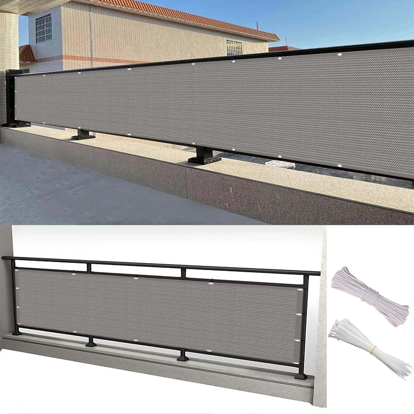 Recinzione Copertura 110 x 320 cm Ombreggiante Privacy, Leggera e Durevole, Privacy Tappetino Paravista Paravento con Fascette e Funi, per Ringhiere/Esterno, Grigio Chiaro