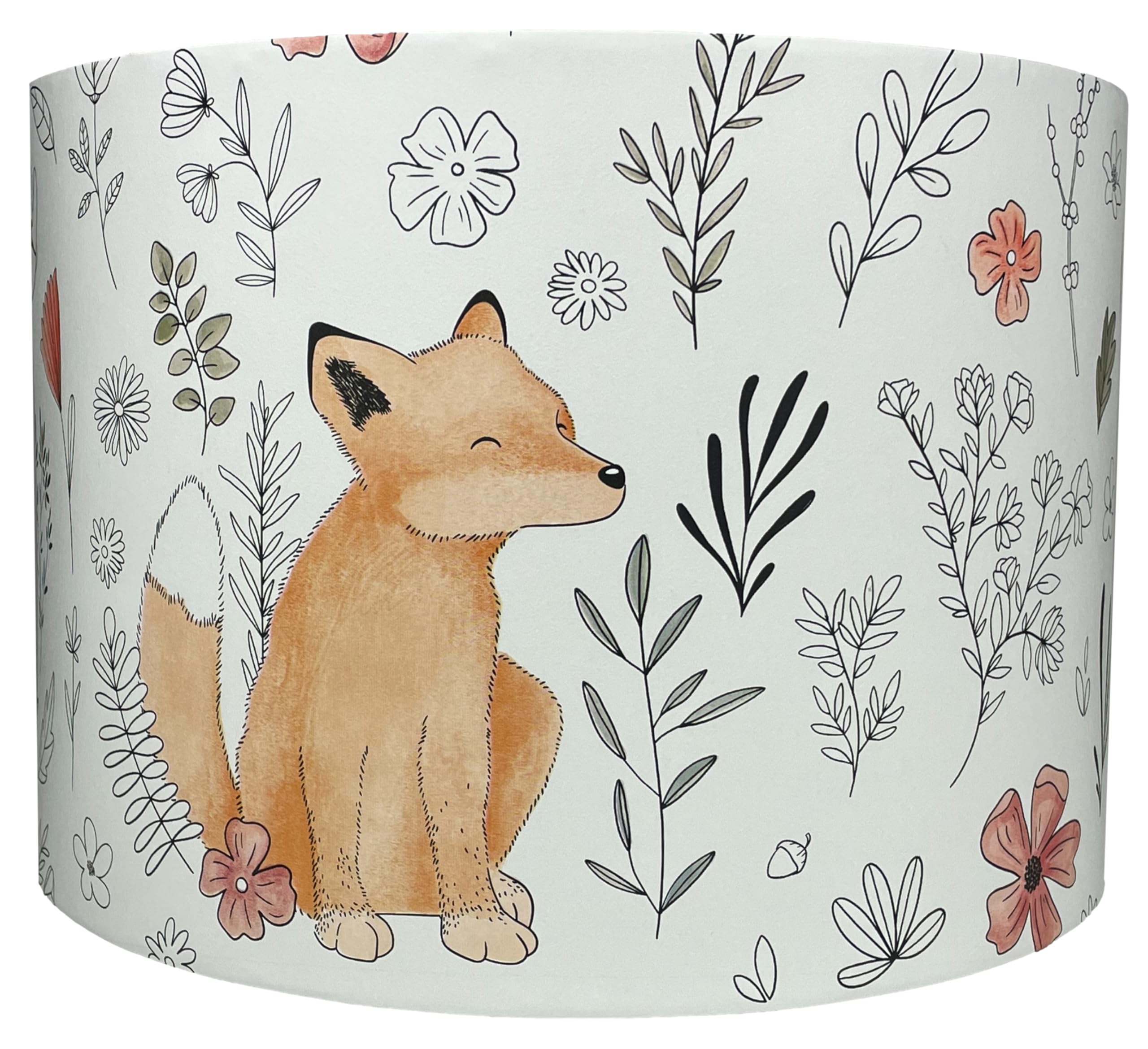 Lampshade Kings White Woodland Animals Lampshade For Ceiling & Table Lamps - Fox, Deer, Squirrel, Rabbit With Leaves & Flowers, Kids Bedroom & Nursery Decor