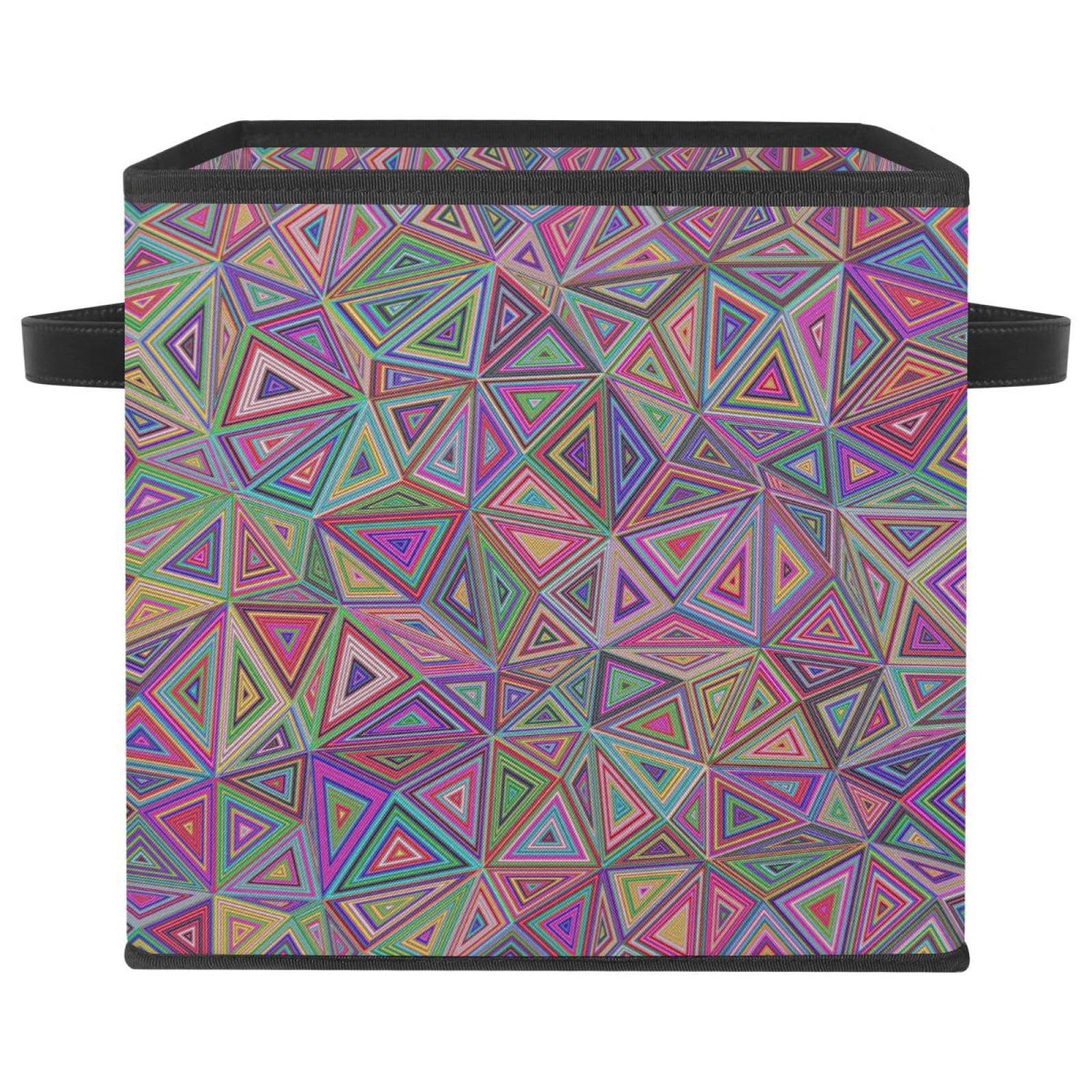 Boîte de rangement pliable motif mosaïque avec poignées ergonomiques renforcées