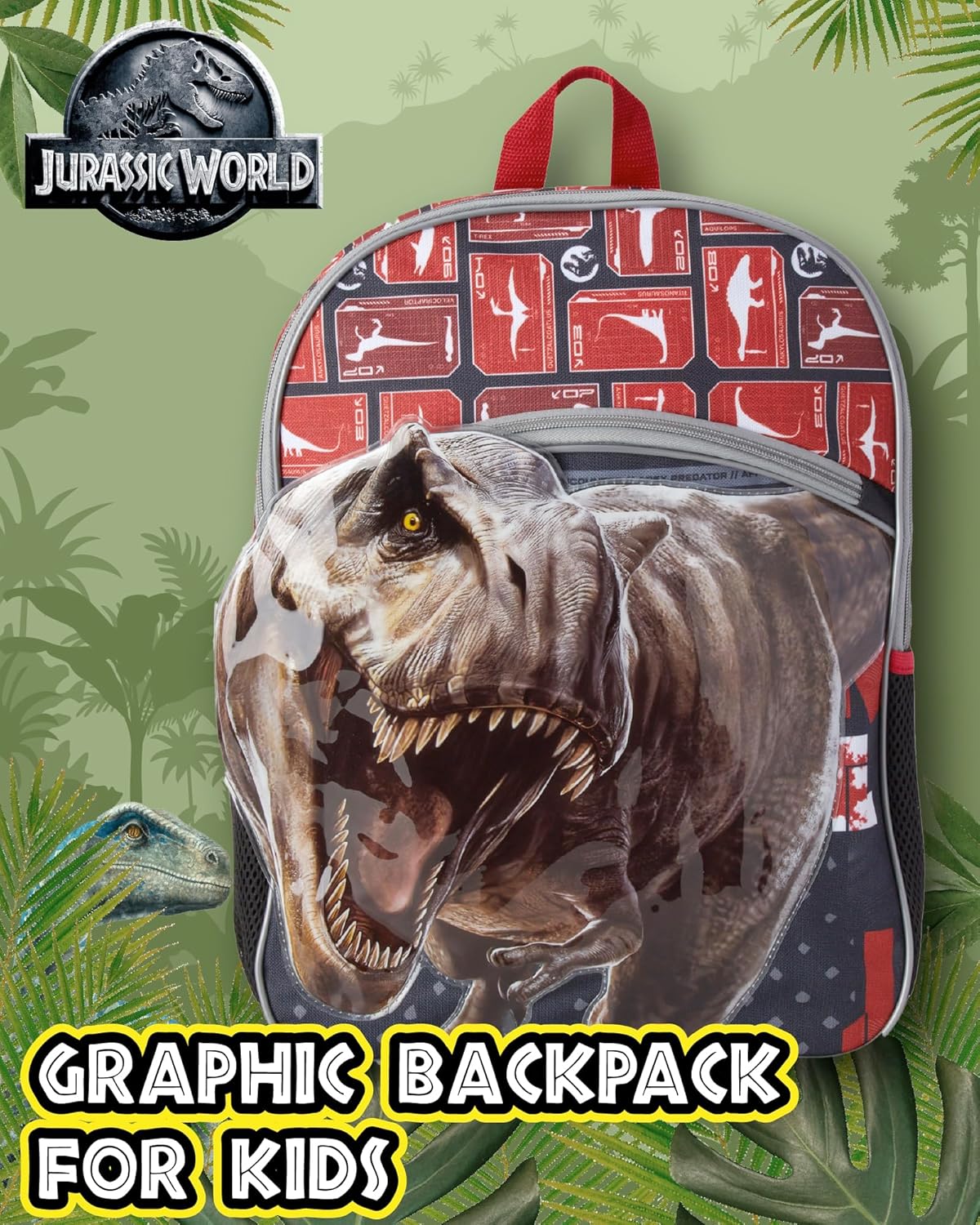 Fast Forward Jurassic Park Boys and Girls Backpack - 16" 3D Dinosaur Elementary School Bookbag Backpack for Boys and Girls, Dino Red/Black - Image 2