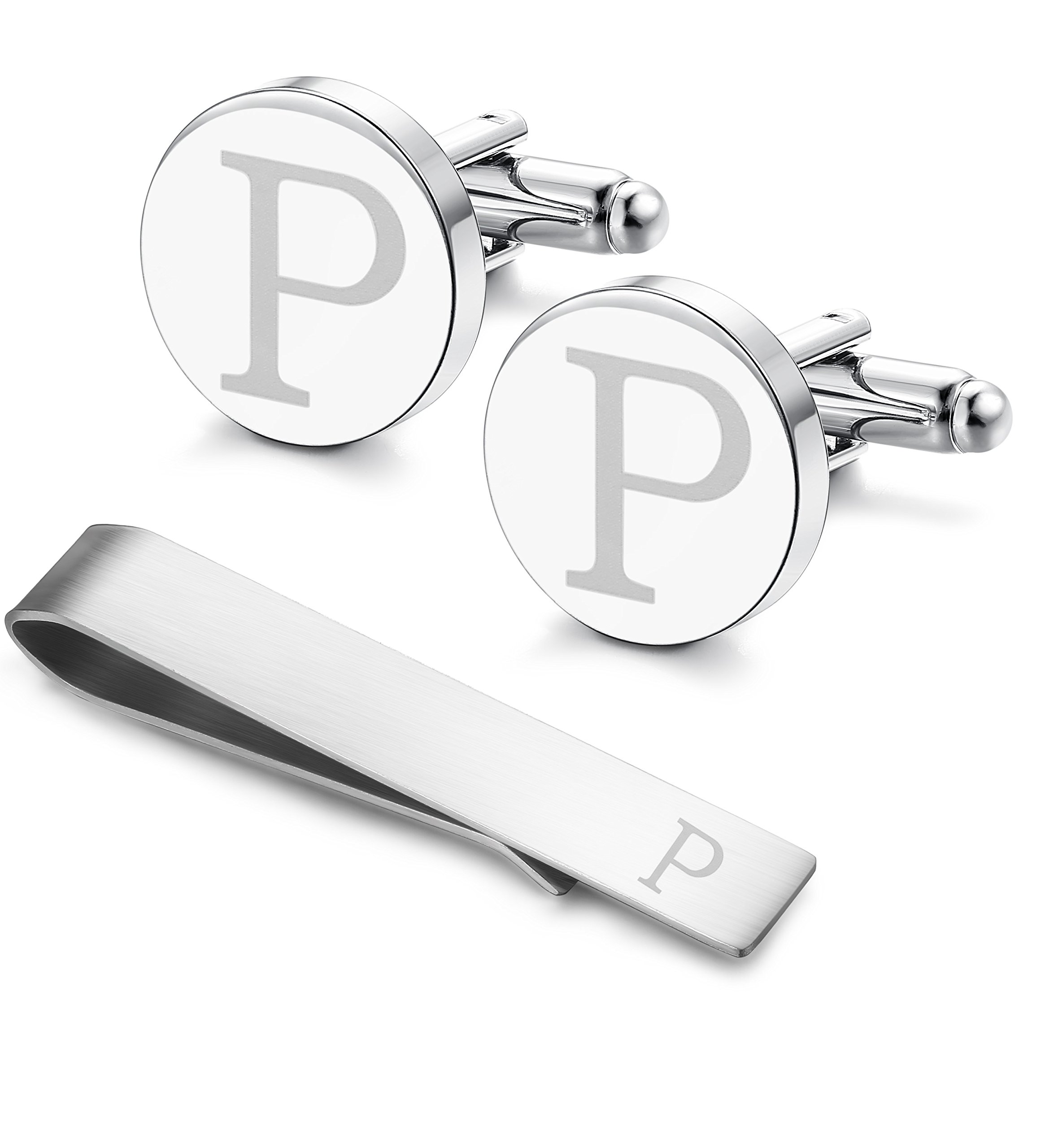 LOYALLOOK Initial Cuff Links Mens and Tie Clips for Men