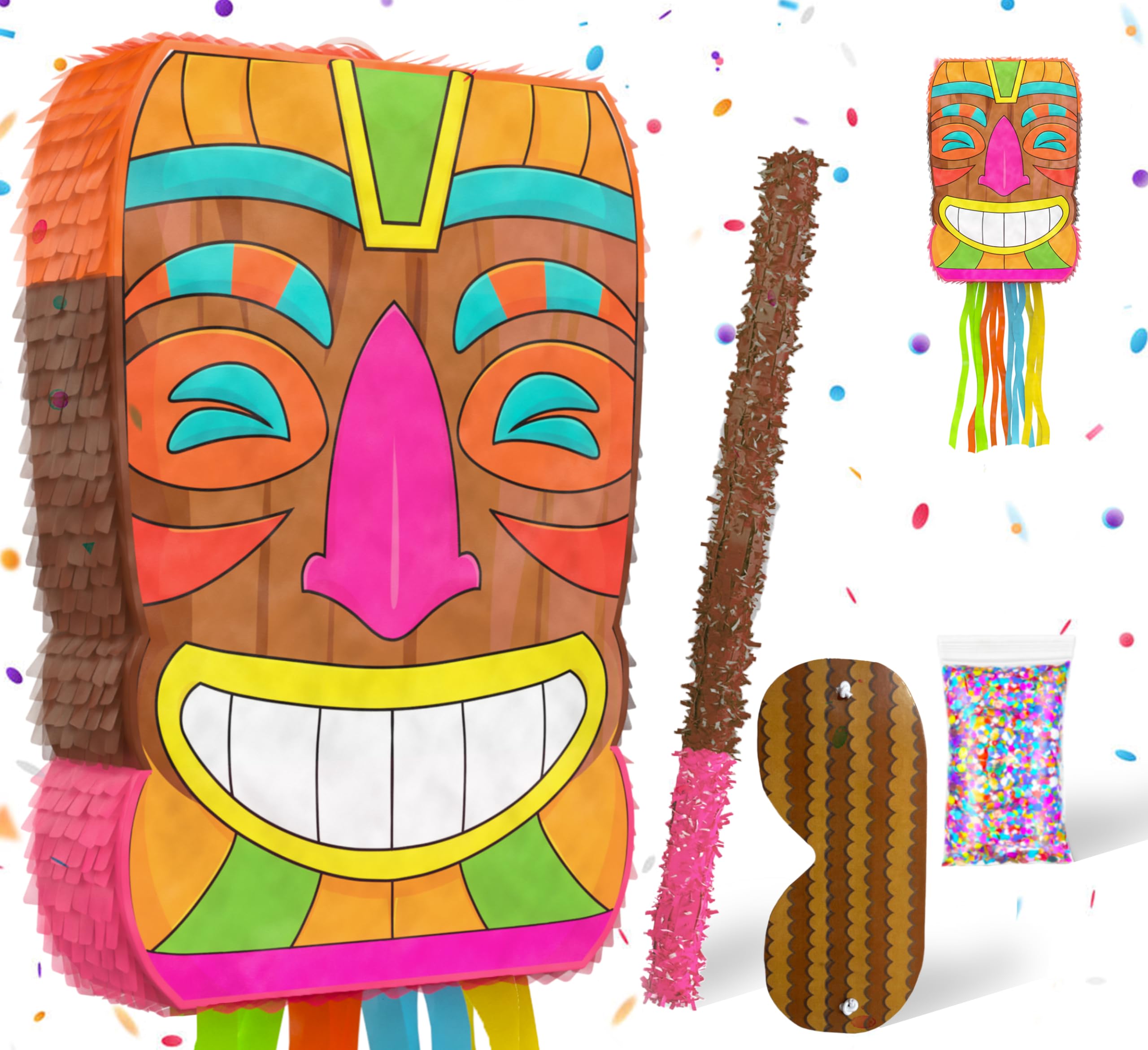 Jergrim Tiki Piñata Mask Luau Party Decorations Small 4-piece Set, Great for Tropical Birthday Pool Parties Decoration, Hawaiian Fiesta, Summer Party
