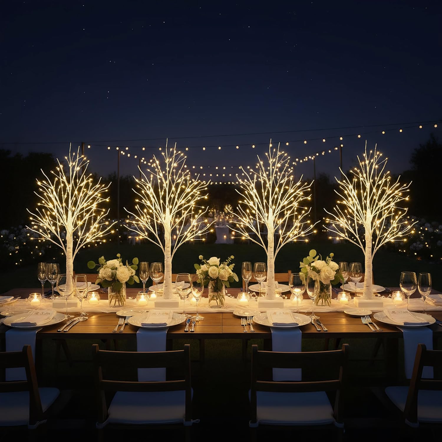 Lighted Trees for Indoor Decor with Timer, 144 LED 2FT White Light up Birch Tree Tabletop Lamp for Birthday Thanksgiving Wedding Decor, Small Christmas Tree with Lights - Image 4