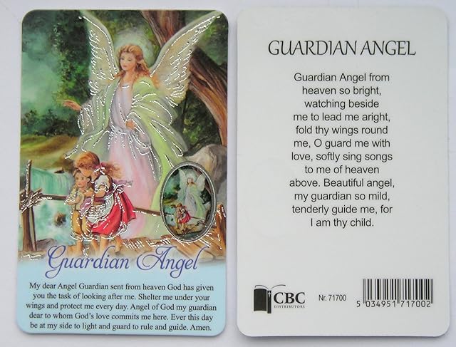 Guardian Angel Prayer Card with Resin Drop Picture Medal