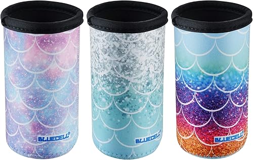 Bluecell - Paquete de 3 aisladores de neopreno con patrón de escamas de pescado para latas de cerveza de 8.4 onzas (patrón a escala de pescado (3