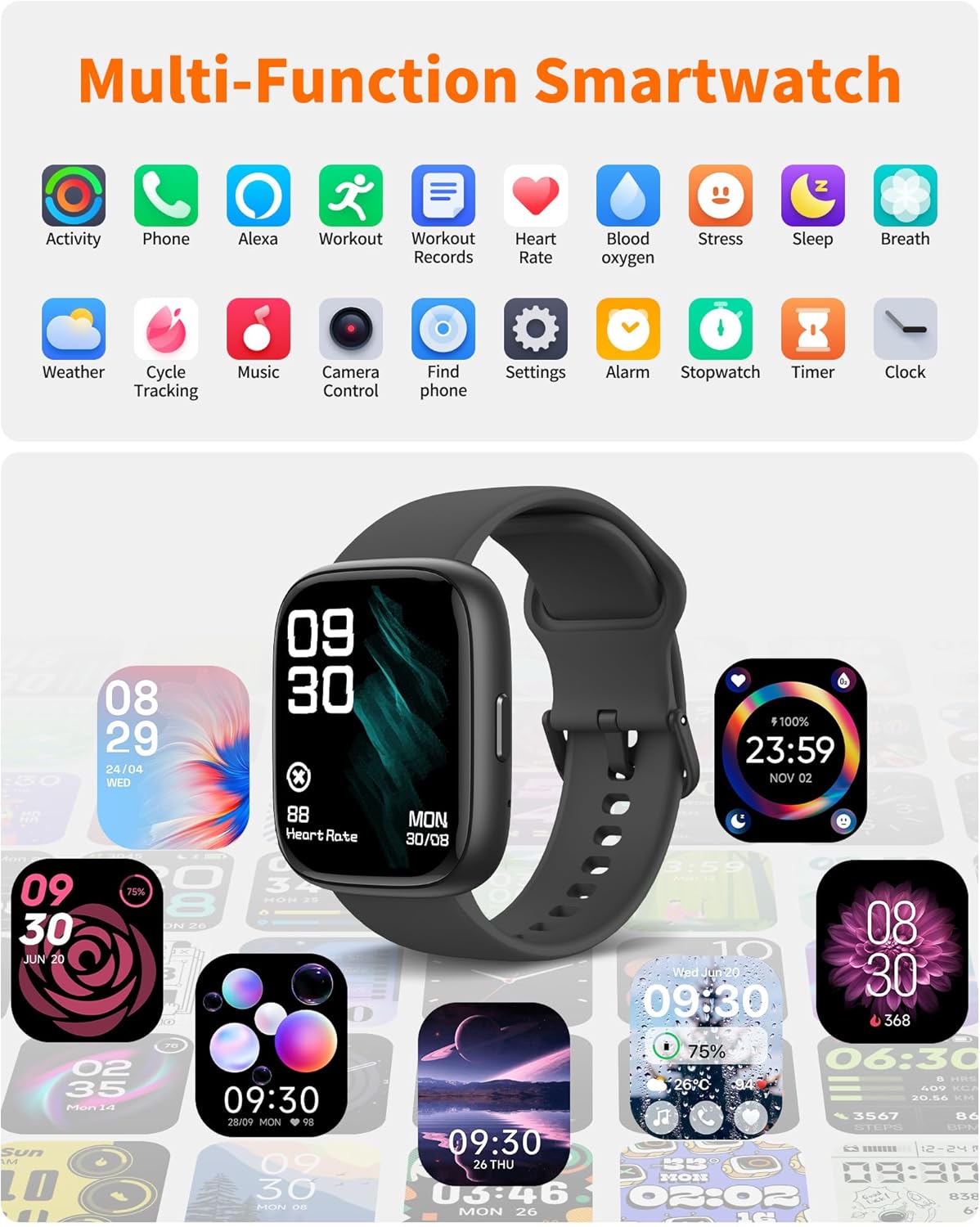 Smart Watch for Men Women, Bluetooth Calling, 1.83" HD Touch Screen Fitness Tracker, 100+ Sports Modes, Heart Rate Sleep Monitor, DIY Dial, IP68 Waterproof, Compatible with Android & iOS - Image 6