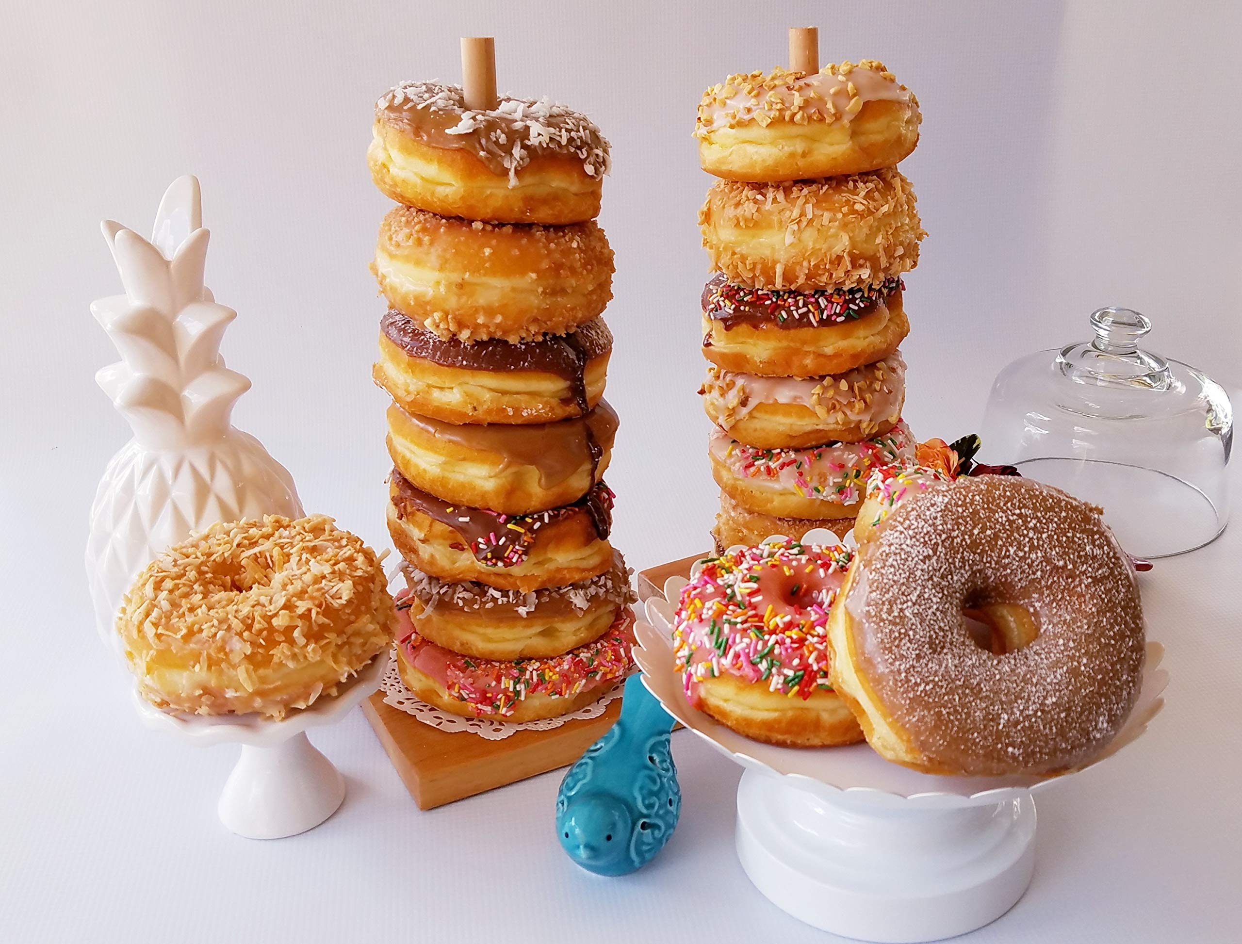Wood Donut Stands - Set of 2 Donut Stands, Donut Bar for Wedding, Brunch or Office Party ~ FREE BONUS GIFT: Paper Lace Doilies with center hole (ready to use)