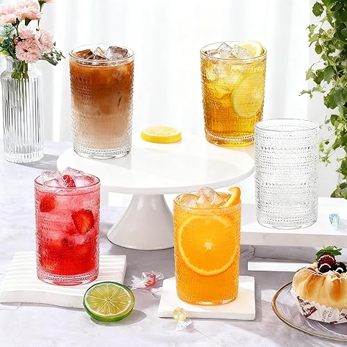 Miniatura 7 de Hobnail - Juego de 4 vasos de estilo vintage, vidrio grueso y duradero, interior liso, apto para lavavajillas para agua, jugo, vino, whisky (paquete