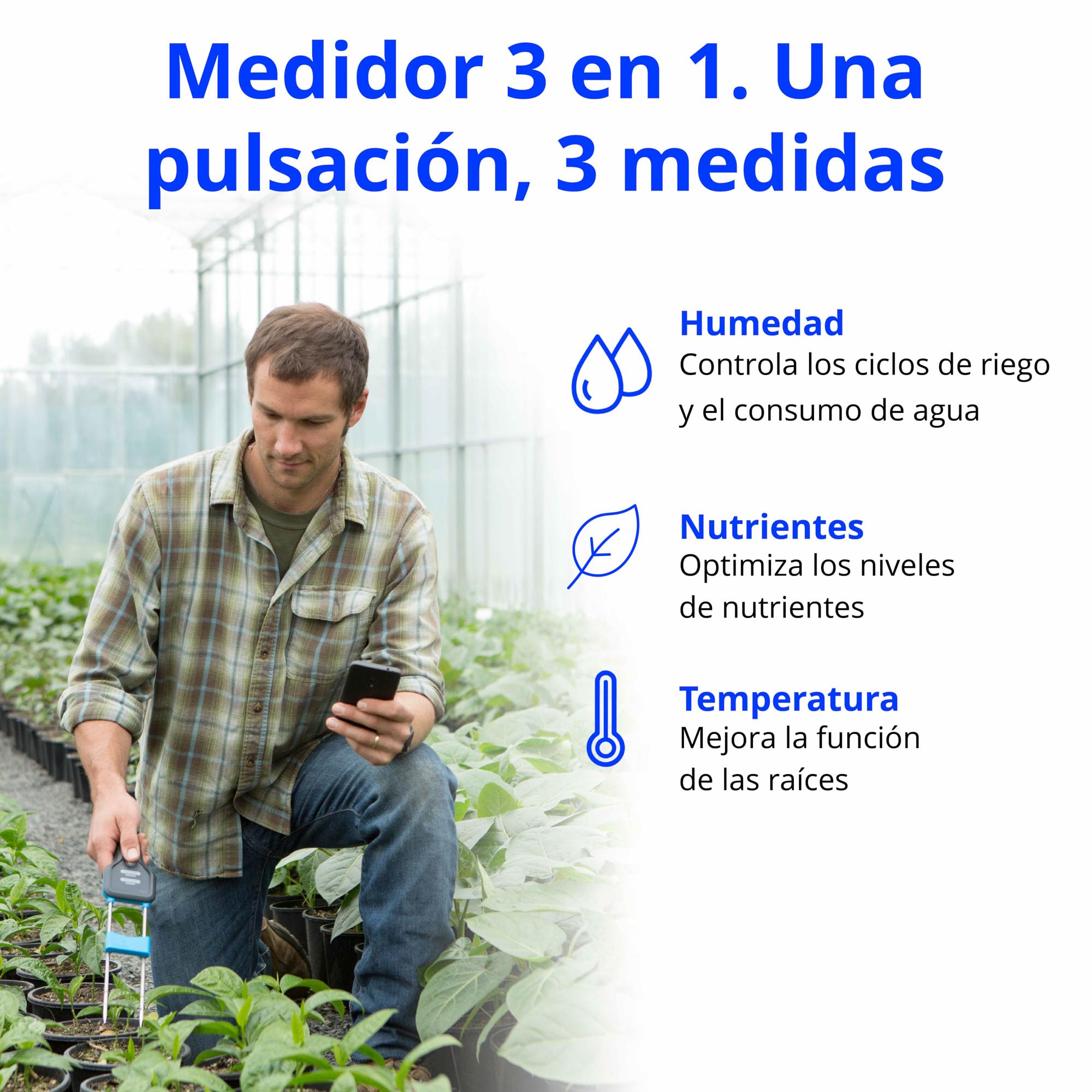 Bluelab METPULSE Pulse Meter - Pruebe la Humedad, la Temperatura y la EC (TDS, ppm) en Suelos de Plantas e hidroponía de Invernadero con Este medidor de Humedad de jardín Digital Bluetooth 3 en 1