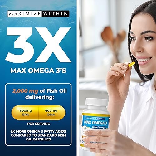 Miniatura 2 de Maximum Slim Pastillas de aceite de pescado Max Omega 3, suplemento de aceite de pescado de triple fuerza (2000 mg de ácidos grasos Omega 3 totales: