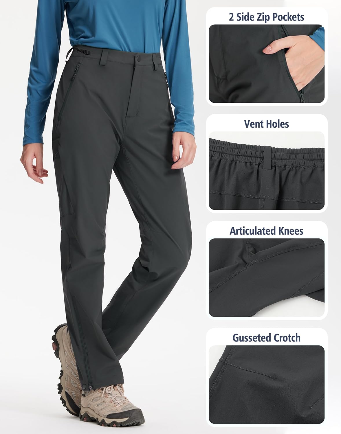 Pioneer Camp Women's Hiking Pants Lightweight Ultra-Breathable Quick Dry Stretch Cargo Pants with Ankle Zippers for Travel - Image 5