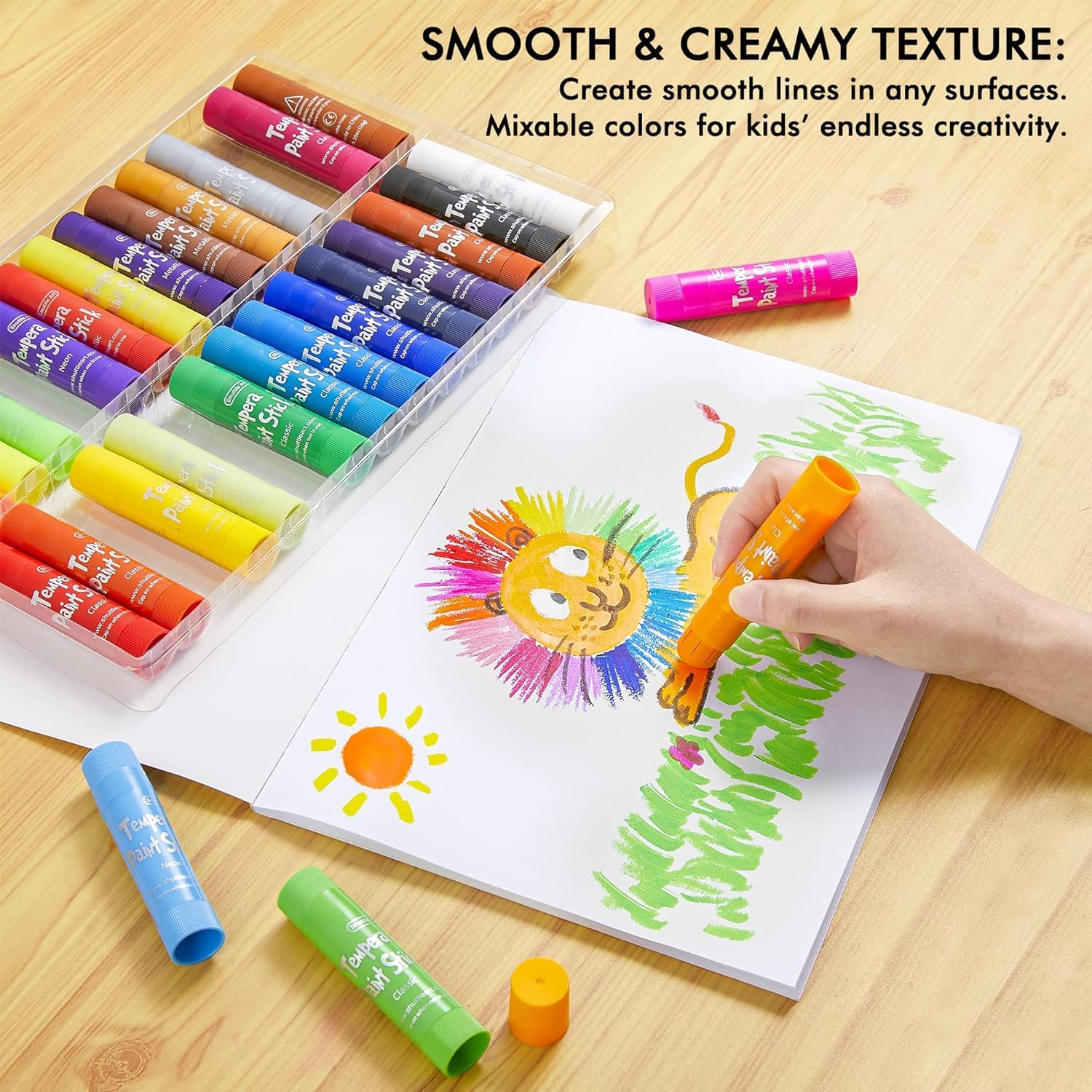 Shuttle Art Peinture Enfant, 30 Couleurs Vives, Stick de Peinture Gouache Non Toxique, Séchage Rapide, Idéal pour Papier Bois Céramique Toile, Kit Peinture Enfant pour Débutants et Artistes