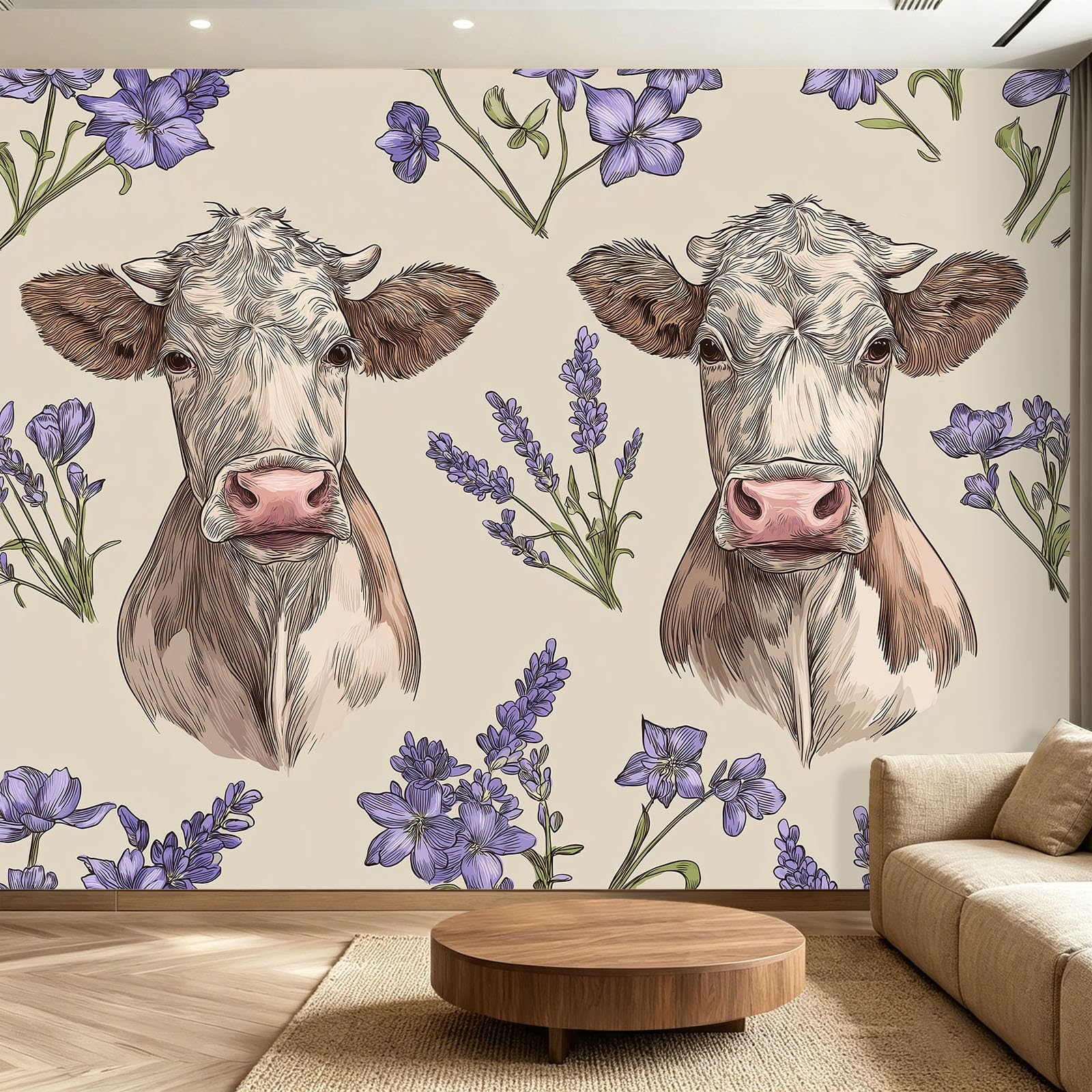 Fresque murale animaux de la campagne pour créer un salon cosy et lumineux