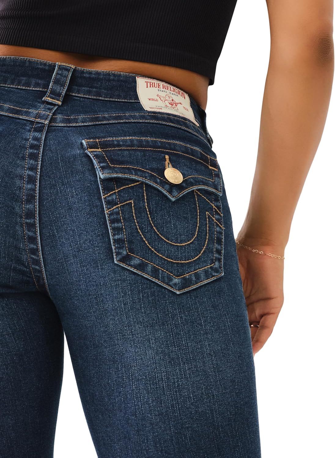 True Religion Women's Becca MID Rise Boot Cut Flap Packet Jeans - Mira Color