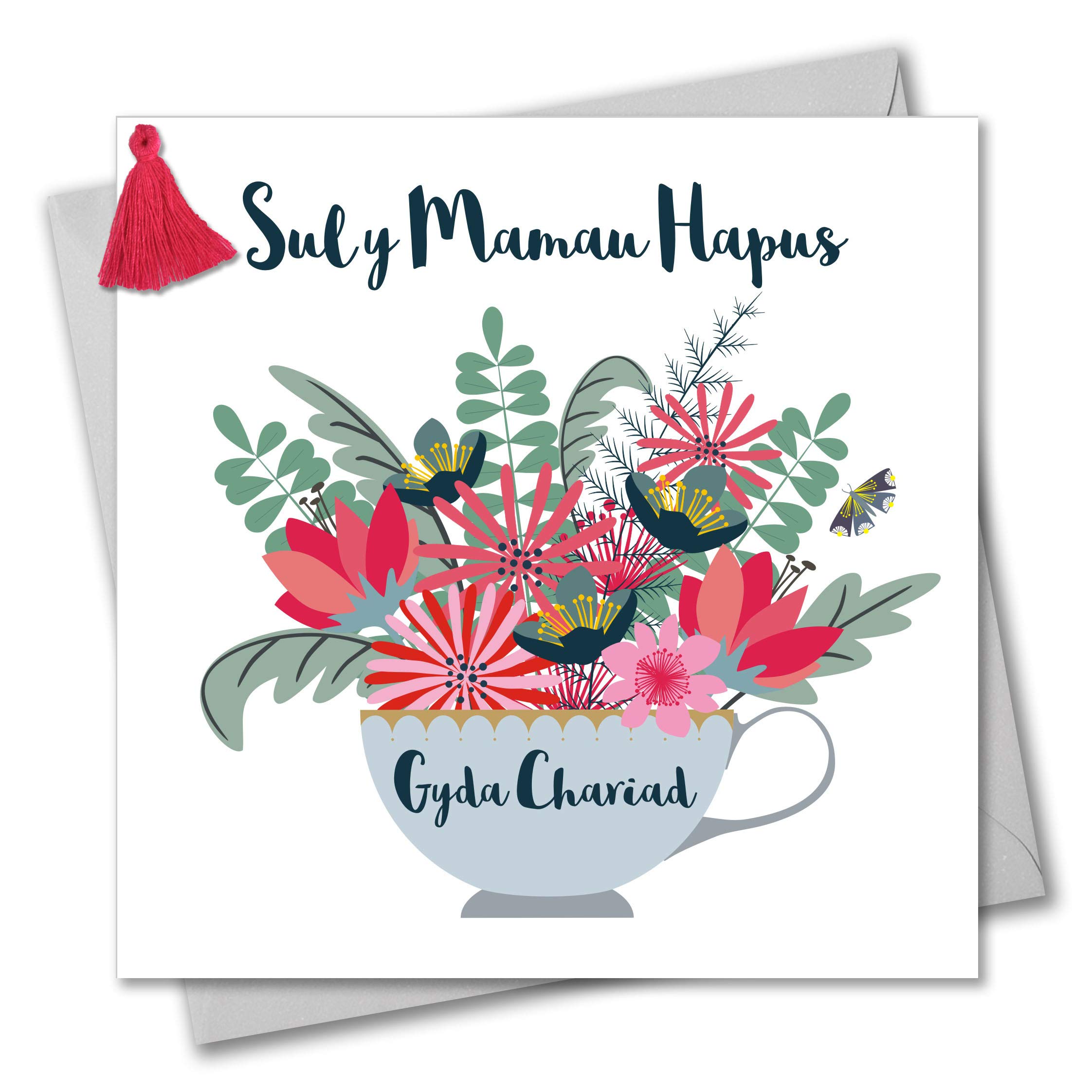 Claire Giles Greeting Cards, Welsh Happy Mother's Day Card, Sul y Mamau Hapus, Mothering Sunday Card, Tassel Embellished