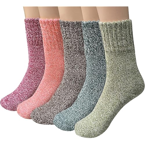 YSense Pack of 5 Womens Wool Socks Winter Warm Hiking Socks Casual Calf Athletic Socks Gifts