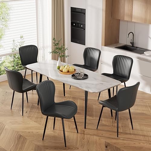 Miniatura 13 de Juego de 4 sillas de comedor, modernas sillas de cocina tapizadas de piel sintética, sillas de comedor con respaldo cómodo, color gris claro