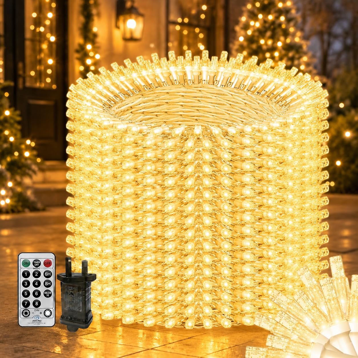 Guirnalda luminosa de 100 m, 8 modos de iluminación, impermeable, IP44, vacaciones, fiesta, boda, guirnalda de hadas, decoración para interior y exterior (blanco cálido)