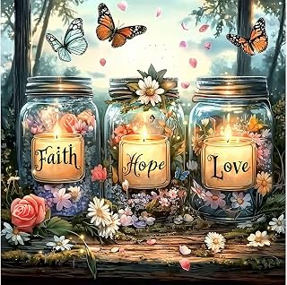 Gemozaic 5D Diamond Painting for Adults- Faith, Hope, Love Wishing Bottle Diamond Painting Kits for Adults, Inspirational Diamond Art for Gift Home Wall Decor 14x14 Inch