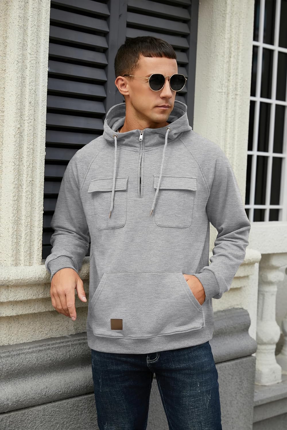 Lepunuo Men's Cargo Hoodies Quarter Zip Sweatshirts Tactical Pullover Casual Gym Athletic Loose Hooded Sweatshirts - Image 3