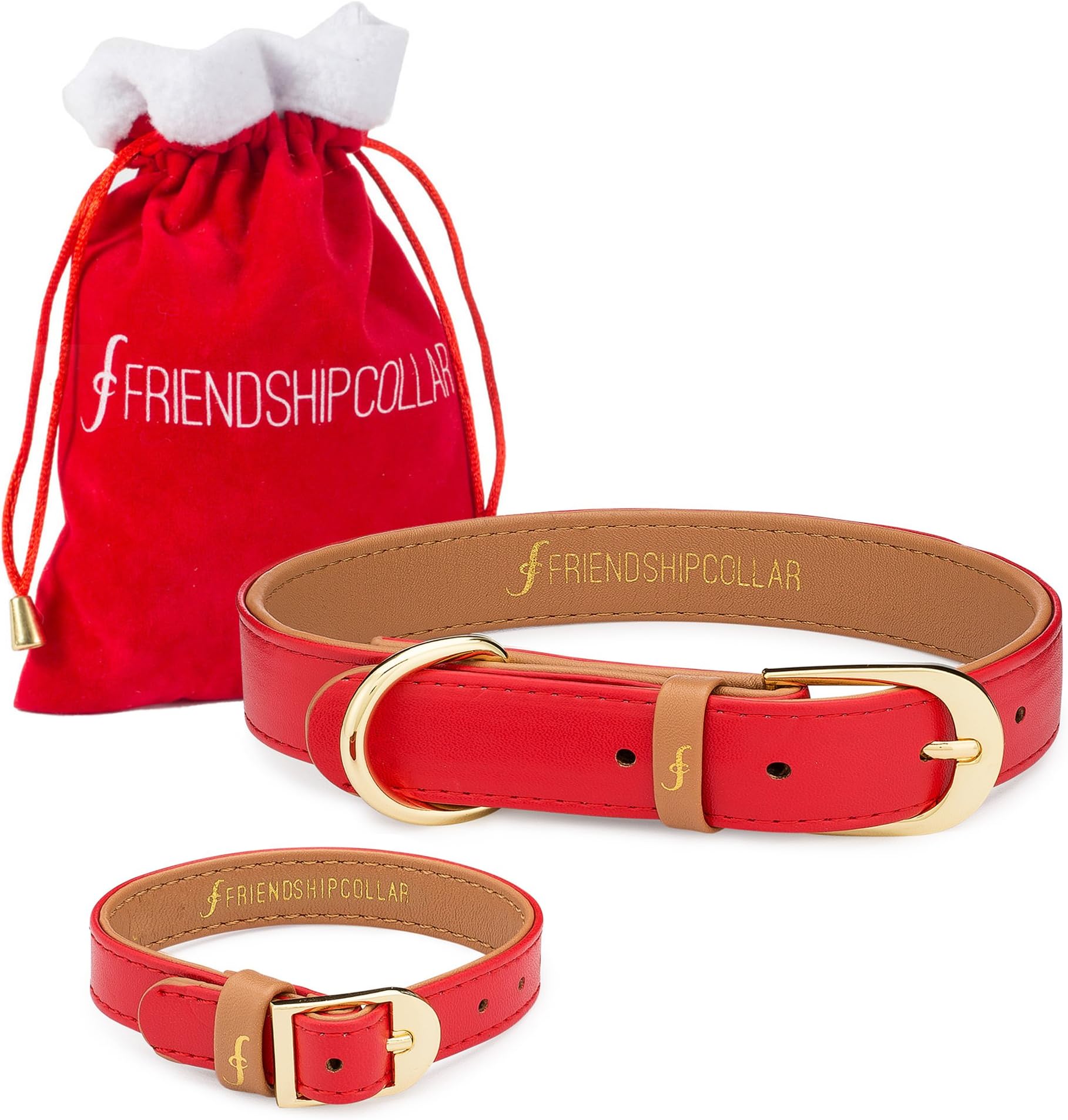 FriendshipCollar Dog Collar and Matching Bracelet Set - Santa's Little Helper - Vegan Leather - 8