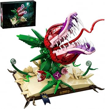 Ancient Magic Book & Cannibal Flower Building Block Set | Fantasy Monster Plant Model Kit for Adults Articulated Venus Flytrap on Spellbook Gothic Home Decor Gift