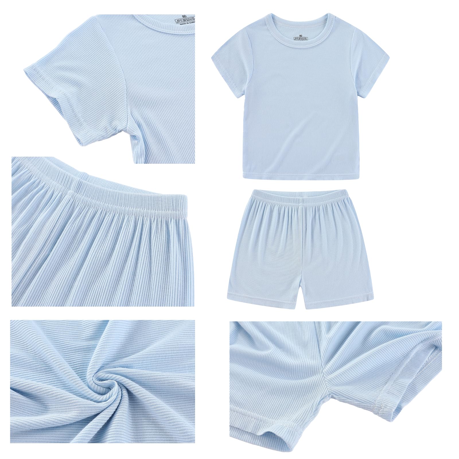 ZAVBABY Baby Boys Clothing Short Sets Solid Color Toddler Outfit Short Sleeves Shirt And Short Set 93% Rayon 6PCS 1t-5t