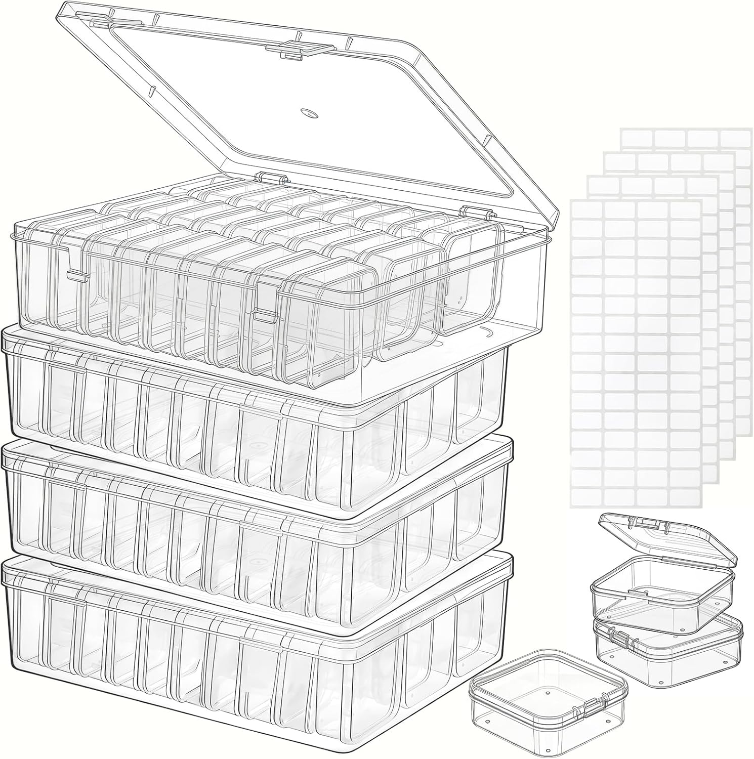 124 Pack Bead Organizer Box (4 Large Boxes and 120 Small Boxes), Jewelry Organizers and Storage with 256 Stickers, Suitable for Home and Office Storage of Handicrafts