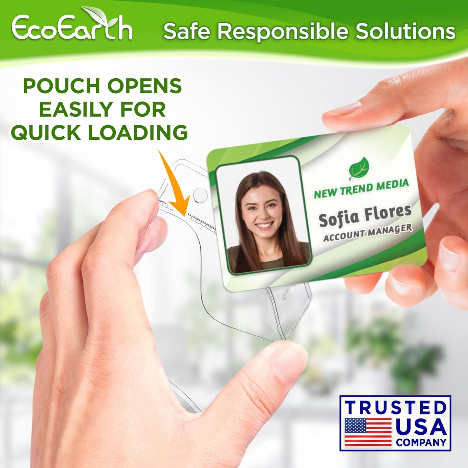 EcoEarth Horizontal No Zipper ID Name Badge Holder (Clear, 3.5x2.25 Inch, Bulk 250 Pack), Quick Loading Plastic Card Pouch, Nametag Sleeves