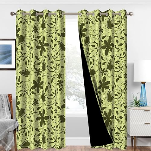 Miniatura 11 de Juego de 2 paneles de cortinas opacas florales azules de 84 pulgadas de largo, con aislamiento térmico insonorizado, con ojales, para oscurecer la