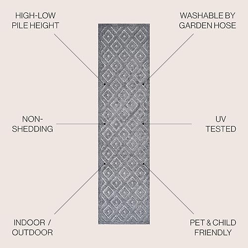 Miniatura 2 de JONATHAN Y IBZ104A-28 Portmany - Alfombra de pasillo con enrejado de diamantes neutros para interiores y exteriores, estilo bohemio, geométrico,