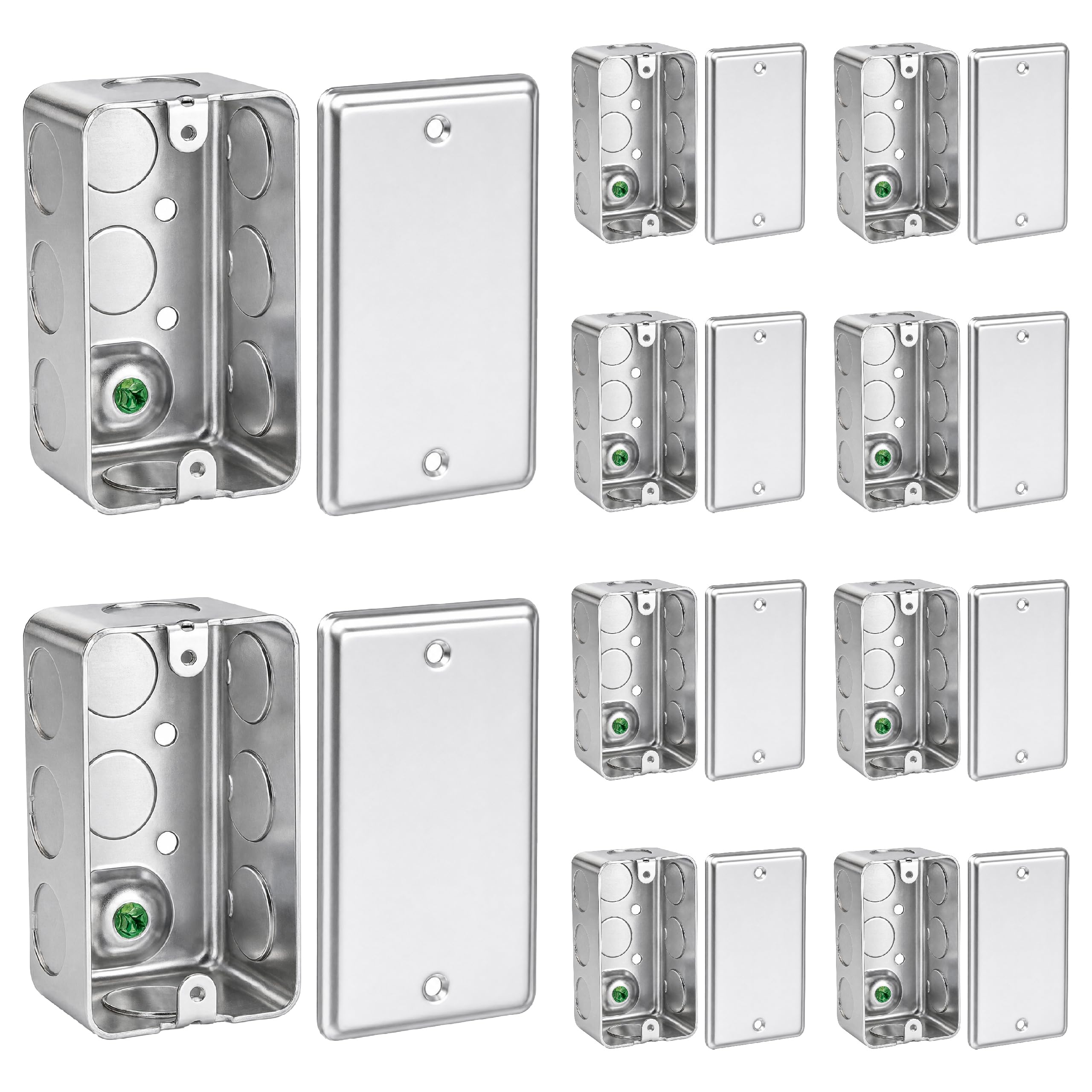 OHLECTRIC Lot de 10 boîtes de jonction électrique 4 x 2 avec couvercles vierges simples en acier galvanisé robuste, profondeur de 4,5 cm, capacité de 10 x 1/2, boîte de sortie industrielle en métal