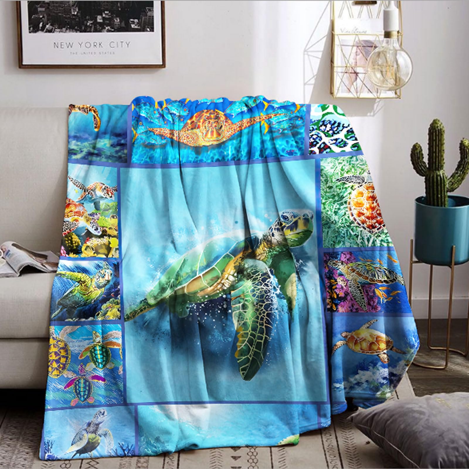 Couverture Tortue en flanelle polaire de salon 150x200cm pour toute la famille