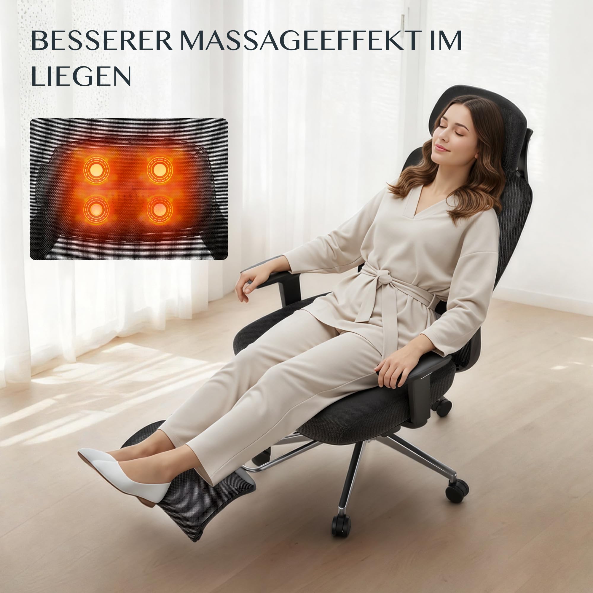 FLEXISPOT MasterEase Masażowe Krzesło Biurowe z Podnóżkiem i Gumowymi Kółkami, Ergonomiczne Krzesło Biurowe z 2D Wsparciem Lędźwiowym z Funkcją Grzania i Masażu (Czarny (z podnóżkiem PLUS kołami))