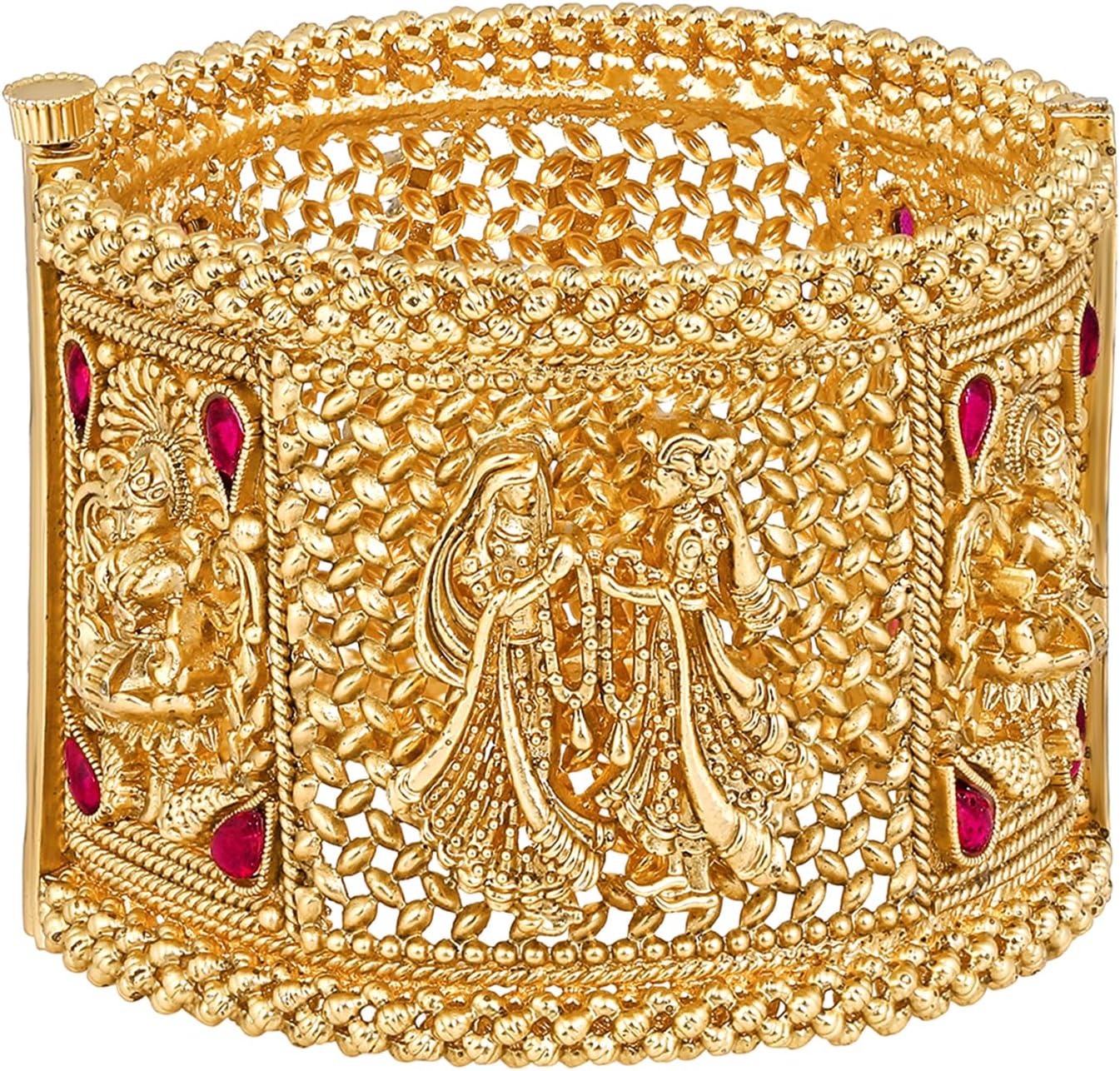 Aheli Gold Plated Single Piece Openable Traditional Bangle Jewellery for Women Goddess Bride Groom Motif 2.8"