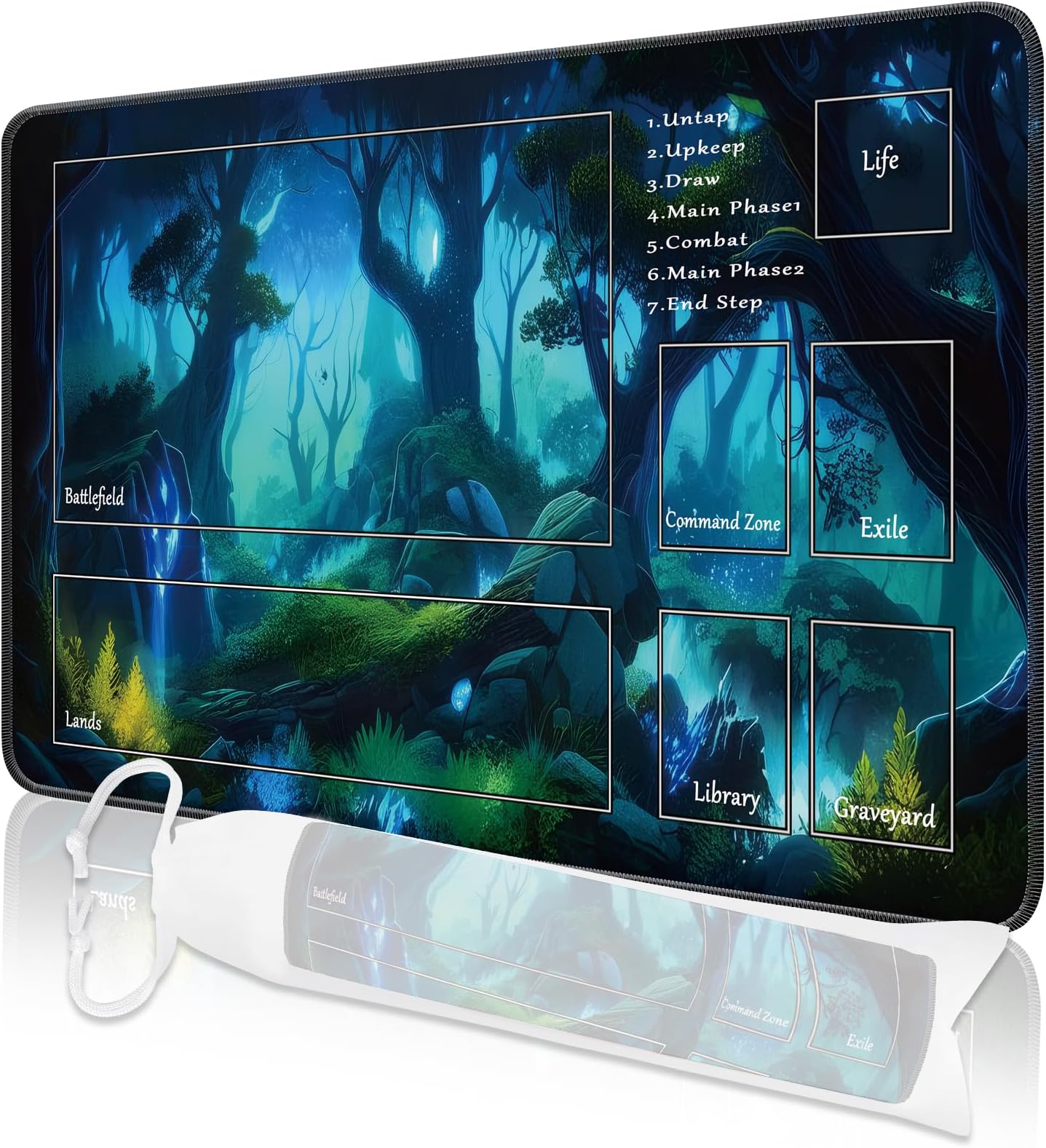 MTG Playmat, 24" x 14" Playmats for TCG MTG, Stitched Edges Anti-slip MTG Playmat with Zones with Storage Bag Smooth Surface Battle Tree Pattern MTG Game Mat