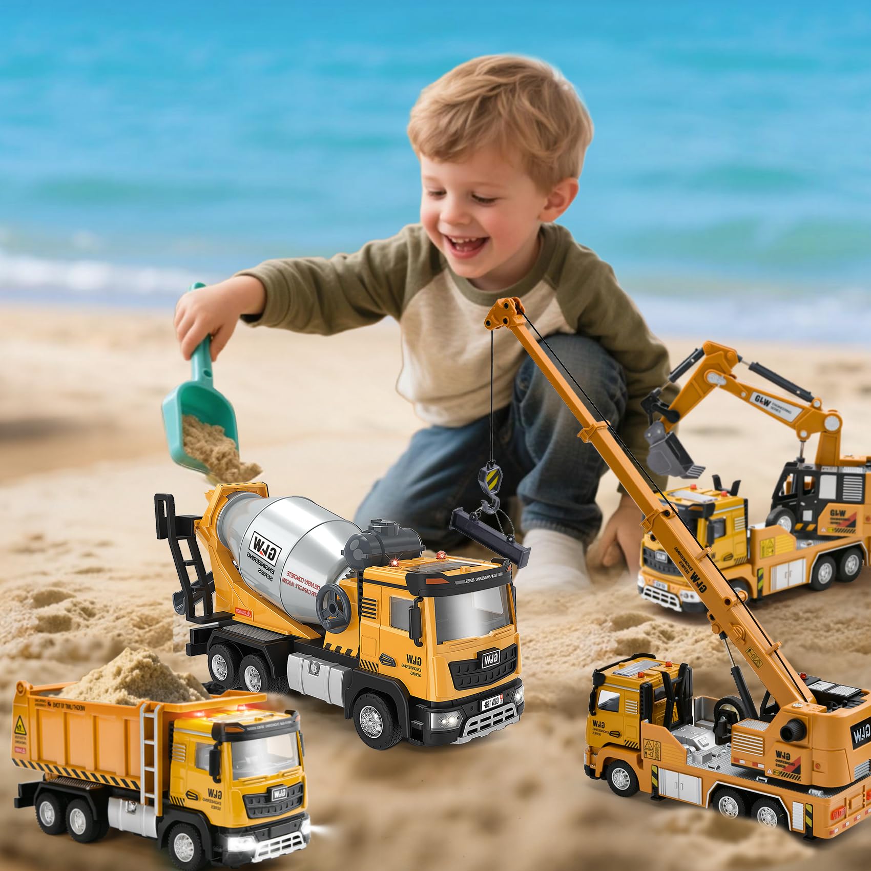 Costruzione Camion Giocattolo, 1:40 Camion Betoniera Rullo, Giochi da Veicoli da Costruzione Set, Veicolo da Cantiere con Suono e Luce, Veicoli da Trasporto per Ragazzi 3 4 5 6 Anni