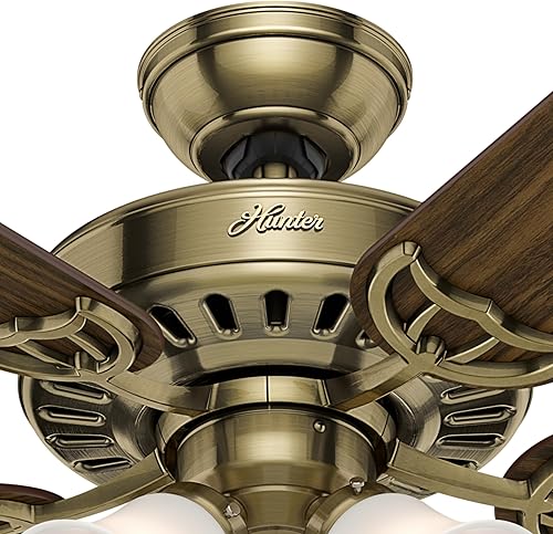 Miniatura 3 de Hunter Ventilador de techo blanco de 52 pulgadas con un kit de luces de vidrio esmerilado, 5 aspas (renovado) (latón antiguo)