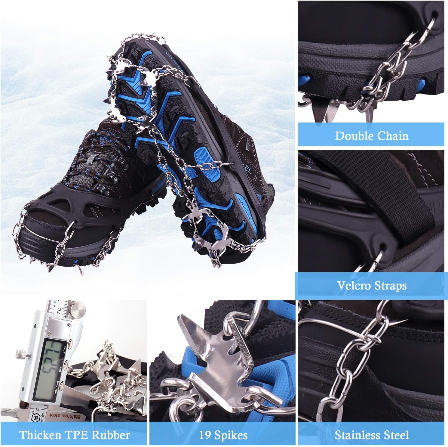 Rakaraka Crampons for Shoes, Traction Cleats Ice Snow Grips with 19
