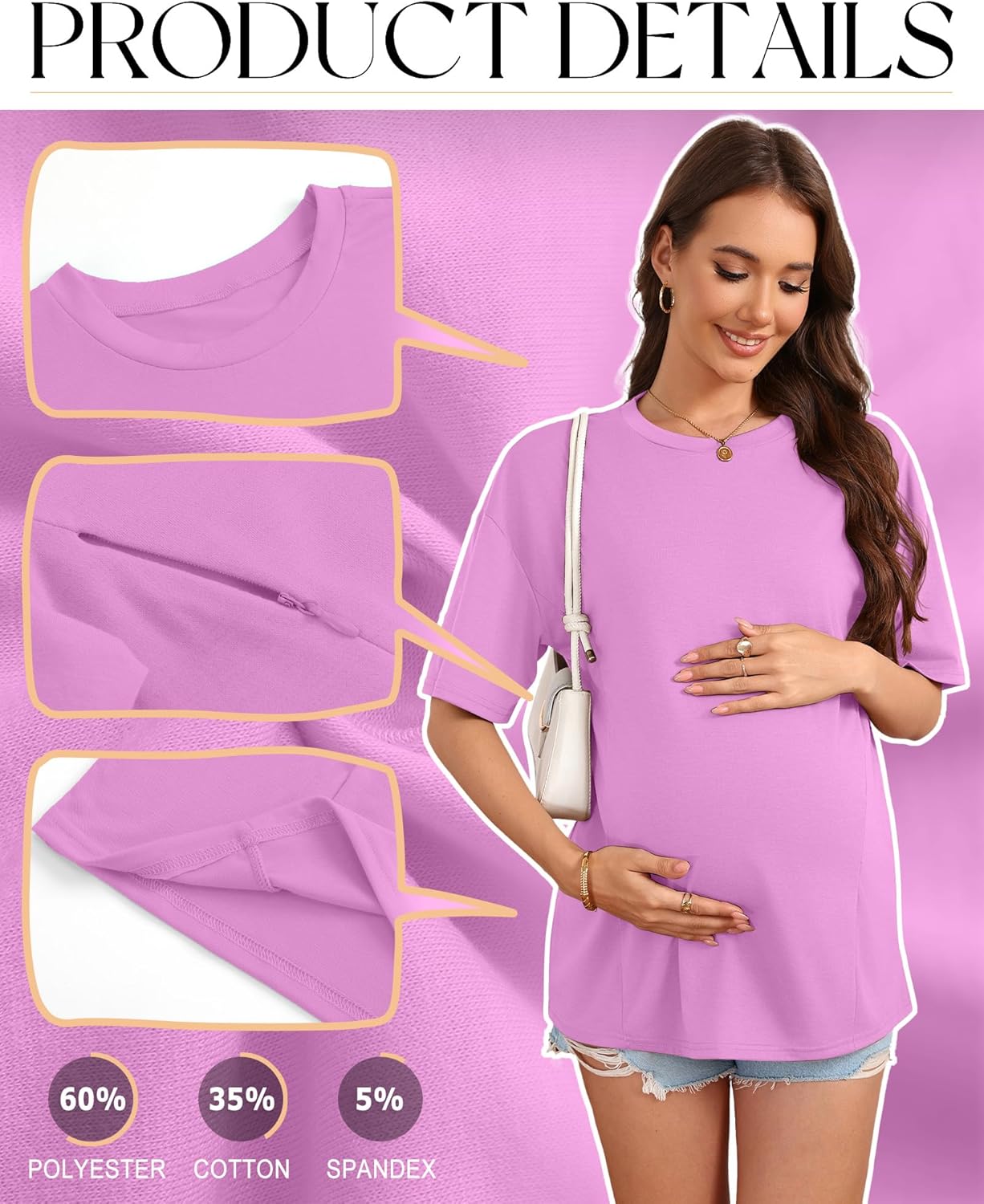 3 Pack Women's Oversize Nursing Breastfeeding Shirts Hidden Zipper Short Sleeve Loose Fit Maternity Tops