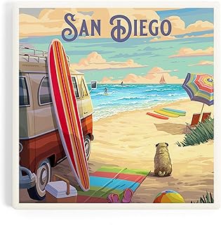 Lantern Press San Diego, California, Painterly, Beach Activities (Absorbent Ceramic Coaster, Single, Cork Back, Kitchen Table Decor)