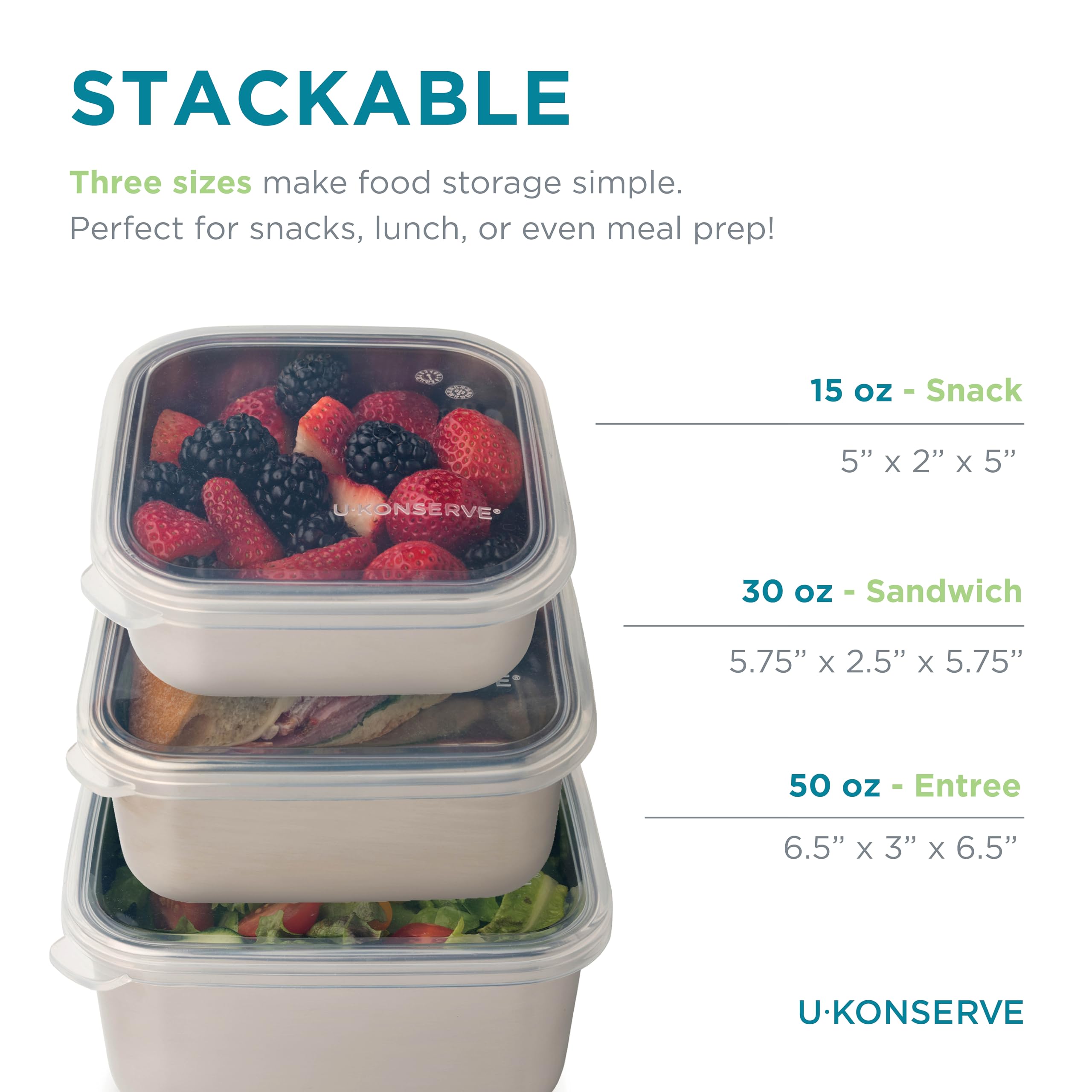 U-Konserve - Contenedores de almacenamiento de alimentos para almacenamiento de alimentos, trío de 425.2/850.5/1,417.5 g