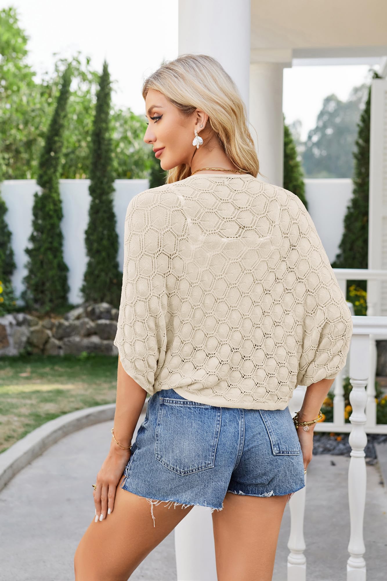 GRACE KARIN Gilet Femme Manches Chauve-Souris Ouvert Châle Cardigan Elegant